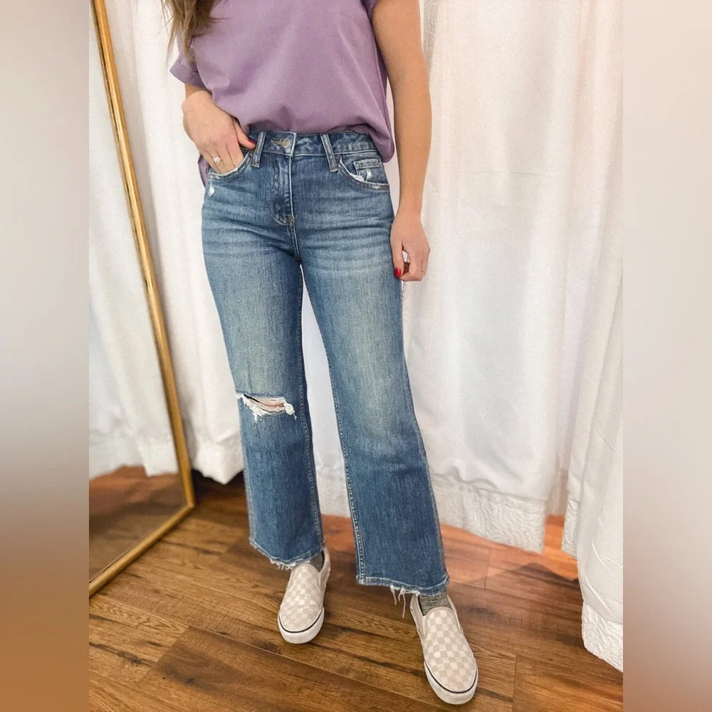 Lovervet High Rise Slim Wide Leg Crop Jeans - Picture 4 of 5